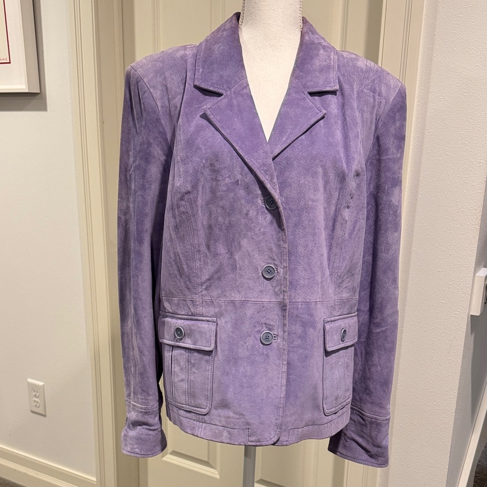 Women’s Lavender Suede Button Jacket, Size XL